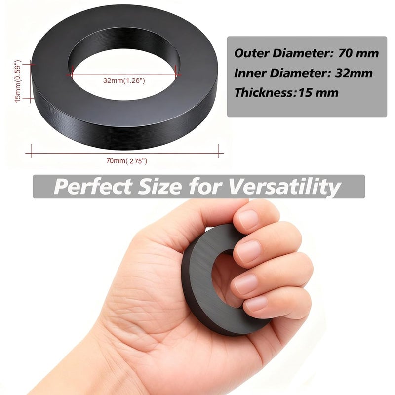 AOAUTO Grade 10 Ferrite Ring Magnet,2.75In Dia, Big Magnets Heavy Duty Round Ceramic Disc Magnets with Hole for DIY Crafts Science Projects Industrial, Pack of 2 - Image 3